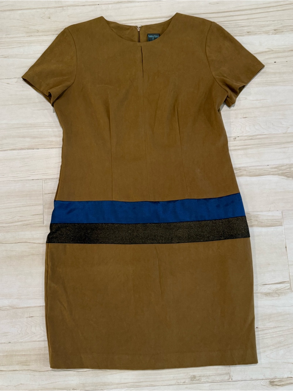 Gabby Skye Olive Brown Faux Suede Colorblock Mini Dress Size 10 Mod Chic 🤎🖤💙